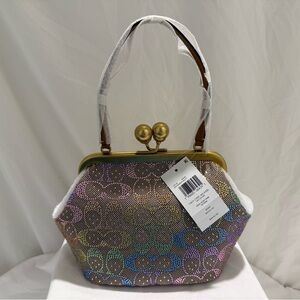 NWT Coach Kisslock Frame Bag 16 In Rainbow Crystal Signature Jacquard CDC36